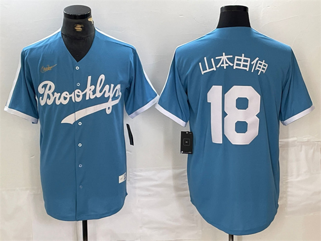 Los Angeles Dodgers #18 ??????? Light Blue Throwback Cool Base Stitched Jersey - Click Image to Close